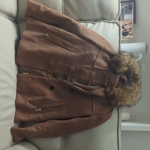 Zara Brown Trench Coat with Faux Fur Hood